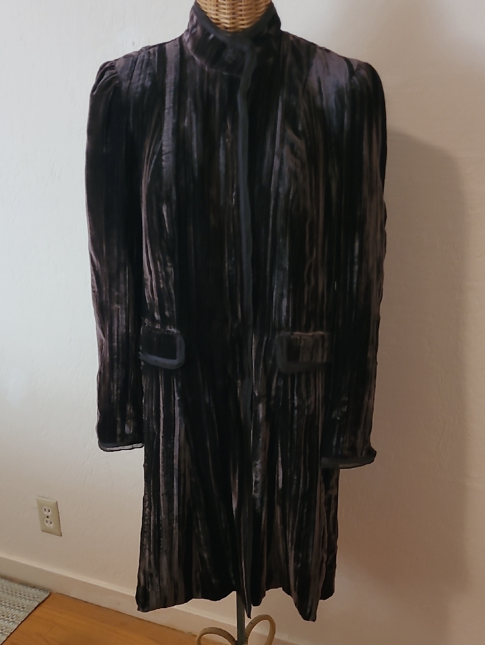 Mary Frances Women's Long Velvet Coat in Dark Brown